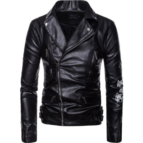 AOWOFS Men Motorcycle Coats Jaket Men Deri Mont Ceket Spring Leather Jacket Men Letter Print Leather Biker Jacket Plus Size 5XL