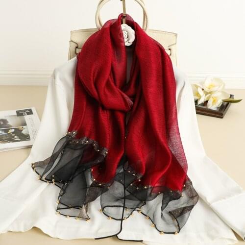 New 2021 beads solid Women Silk Wool Scarf Lady Pashmina Neck Hijab Foulard Wraps Scarves bandana For Ladies Shawls Bufanda