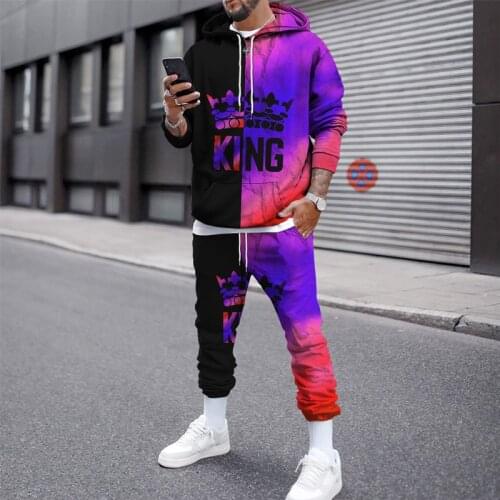 2021 Autumn New Mens Hoodie 3D Color Matching Printing Fashion Mens Casual Outdoor Long-sleeved Trouser Suit Trend Coat