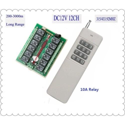3000m Long Range DC12V 12 CH Radio Controller RF Wireless Remote Control Switch 315/433 Transmitter + Receiver Remote RC TX RX