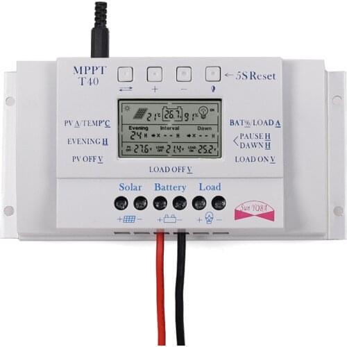 MPPT 10/20/30/40A 12V/24V Solar Charge Regulator Controller with Load Dual Timer Control for Street LightSystem Auto LCD Display