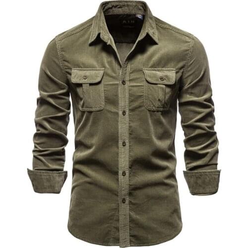 2021 Spring Autumn Japanese Style Mens Shirt Slim Fit Casual Corduroy Cotton Shirt Men