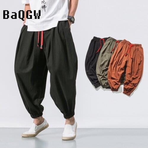 Summer Fashion Chinese Style High Waist Harem Pants for Mens Harajuku Streetwear Joggers Casual Loose Cotton Linen Sweatpants