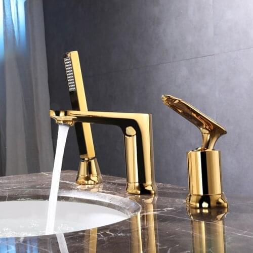 Basin Faucets Gold Brass 3 Hole Bathtub Faucet Bathroom Shower Faucet Bath Shower Bath Sink Faucet Hot and Cold Water Mixer Taps