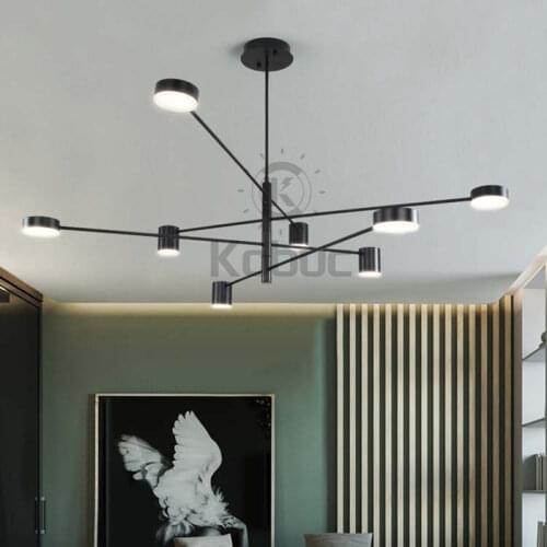 Kobuc Modern Fashion Rotatable Long Led Ceiling Suspended Chandelier Light Lamp Black Gold for Hall Kitchen Living Room Bedroom