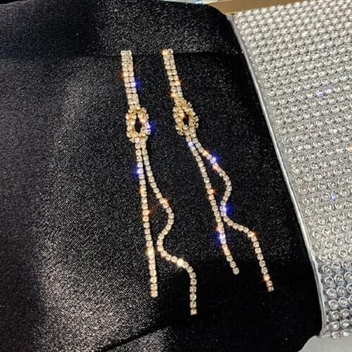 Exknl New fashion long crystal tassel Drop earrings Korean sweet Party lovely heart elegant earrings for Women Jewelry 2020