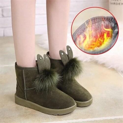2021 New Lovely Rabbit Ears Soft Home Snow Boots Women Winter Warm Plush Ankle Booties Female Fashion Slip On Cotton Shoes Gray
