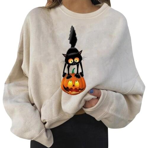 Autumn Spring and Womens Fashion Plus Size O-neck Skull Printed Holes Punk Style Long Sleeve Cotton Pullover Sweatshirts