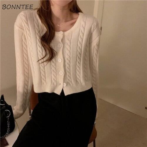 Cardigan Women Simple Office Lady O-Neck Button Pure Color Knitting Jumpers Ulzzang De Moda All-match Spring Breathable Classic