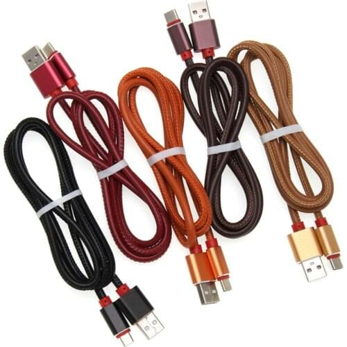 0.25/1m PU Leather Type-C Micro USB Charging Cable for iPhone Samsung S9 S8 LG Xiaomi Mobile Phone Charge Data Sync Cord 300pcs