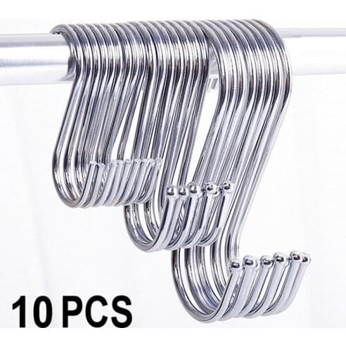 10pcs Stainless Steel S-Shape Hook Kitchen Bedroom Multi-function Railing S Hanger Hook Clasp Holder Hooks Hanging Storage Tools