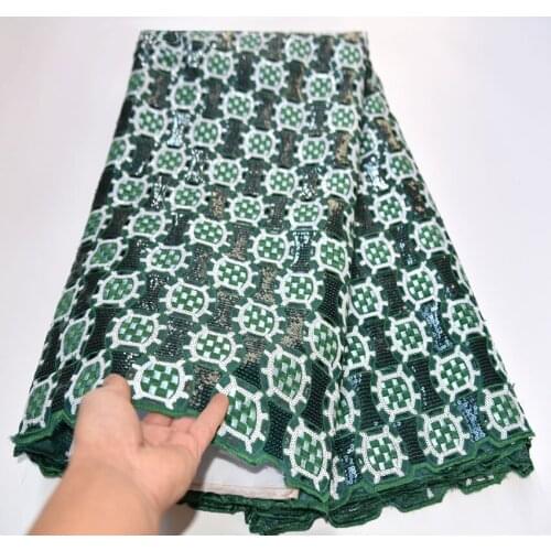 2019 African Net Lace Fabric, High Quality Elegant Green Sequins Nigerian Wedding Lace Fabrics 5Yards Organza French Tulle lace