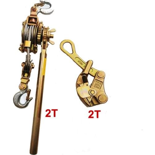 2T hand puller with 2Ton wire grip, Japanese style ratchet cable puller hand steel wire rope puller ratchet pulling wire grip