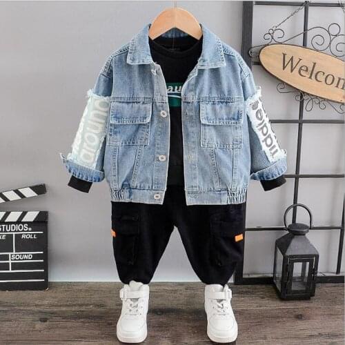 Brand Cotton Baby Sets Leisure Sports Boy Denim Jacket+T-shirt+Cargo Pants 3pcs Sets Toddler Clothing Baby Boy Clothes Suit 2-6Y