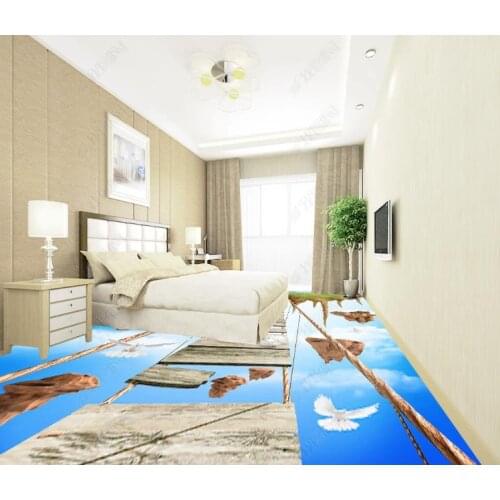 Custom flooring painting 3d murals Sky empty island thrilling rope bridge 3D floor stickers bedroom living room wallpaper
