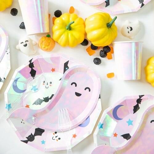 40pcs/set Halloween Tableware Decoration Set Pumpkin Paper Plate Ghost Skull Holiday Theme Birthday Party Decoration Supplies