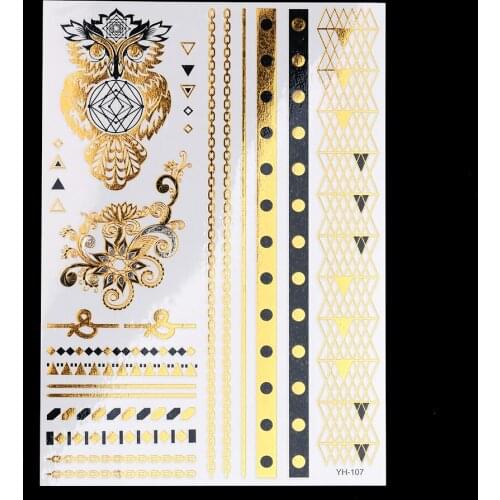 1pc Flash Sexy Products Metallic Waterproof Tattoo Gold YH-107 Flower Owl Wrist Bracelet Jewelry Temporary Makeup Tattoo Sticker