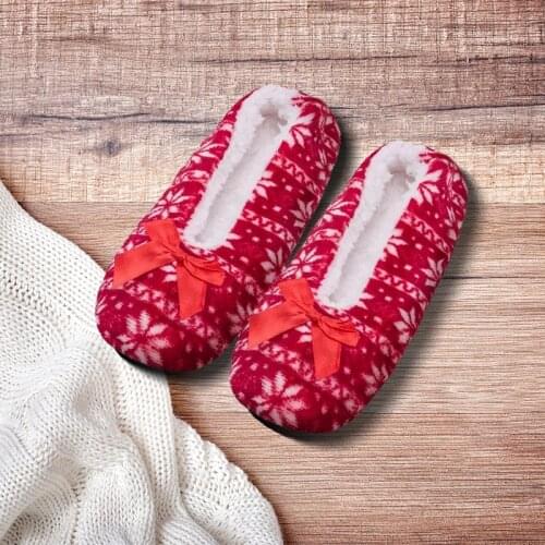 Ship from US)FRALOSHA Snowflake pattern home woman Shoes cotton wool plush women floor shoes non-slip indoor shoes