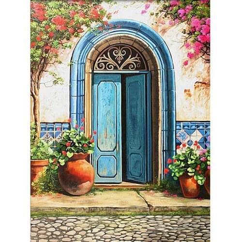 GATYZTORY 60x75cm Diy Frame Blue Door Landscape Painting By Numbers Kit Modern Wall Art Picture Acrylic Paint By Numbers For Gif