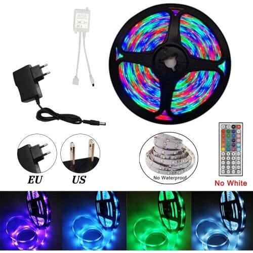 RGB LED Strip SMD2835 Flexible Ribbon RGB Led Strip Light No Waterproof 5M Tape DC 12V with Remote Control Adapter