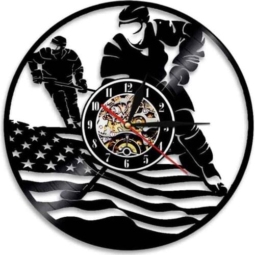 Ice Hockey Vinyl Record Wall Clock Modern Design Ice Sport Living Room Decor Vintage Wall Hanging Watch Gift For Hockey Lover