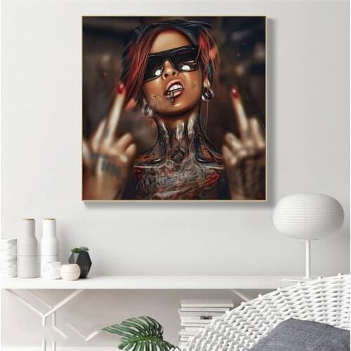 Modern Somking Tattoos Girls Canvas Painting Cool Rocking Women Wall Art Poster and Print Picture for Bar Home Decor Cuadros