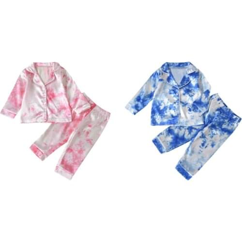 Pudcoco Kids Fashion Pajamas set Baby Boy Girl Tie Dye Printing Sleepwear Clothes Long sleeve Buttons Top+Pants Casual 2PCS 1-7Y