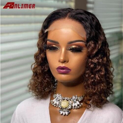 1B/30 Ombre Color Short Curly Lace Front Human Hair Wigs With Baby Hair Pre Plucked Brazilian 13x6 Lace Bob Wig 150 Density Remy