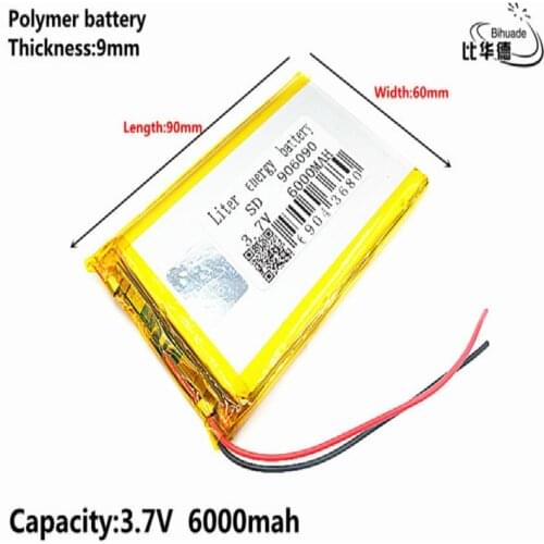 Liter energy battery Good Qulity 3.7V,6000mAH 906090 Polymer lithium ion / Li-ion battery for tablet pc BANK,GPS,mp3,mp4