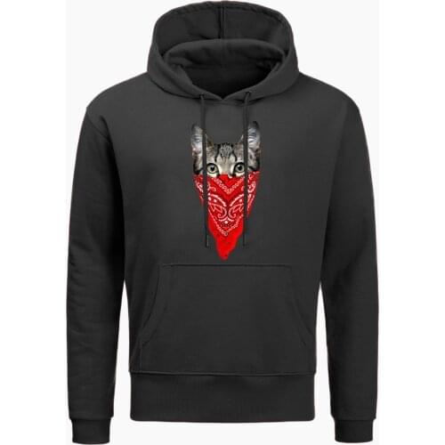 Fashion Funny Mens Animal Print Hoodies Sportswear Cool The Masked Cat Knight Cat Sweatshirt Men Autumn Casual Tracksuit Hoodies