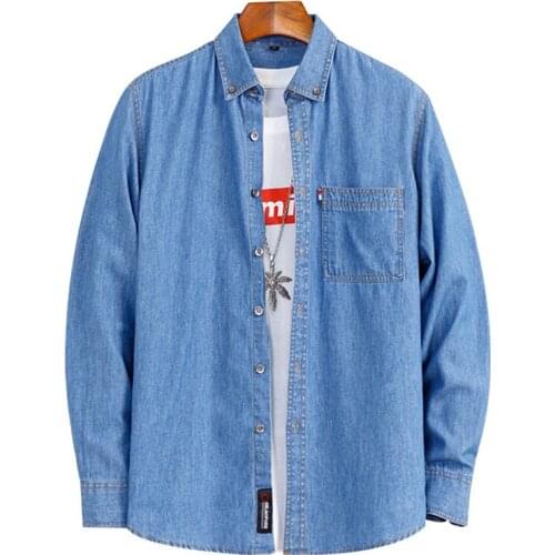 Mens Loose Casual Denim Shirt Plus Size Korean Trendy Jean Long Sleeve Top 2021 Autumn New Male Classic Brand Cotton Clothes
