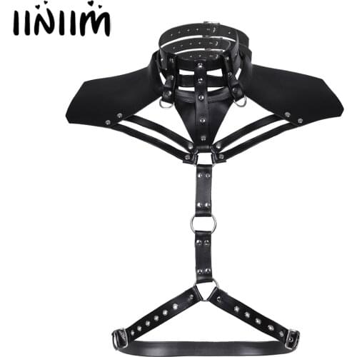 Iiniim Hot Punk Clubwear Halter High Neck Shoulder Chest Harness Belt Faux Leather O-ring Nightclub Halloween Cosplay Costumes
