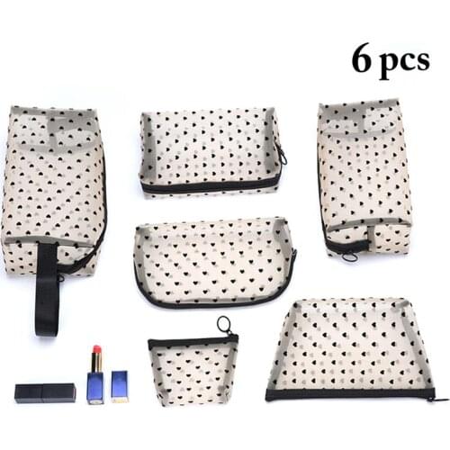 Coofit 6Pcs/Set Transparent Mesh Makeup Bags Set Multifunctional Portable Mesh Zipper Pouch Cosmetic Bag For Outdoor Travel
