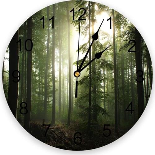 Morning Light Forest 3d Wall Clock Modern Design Farmhouse Decor Kitchen Vintage PVC Round Clock Living Room Decoration