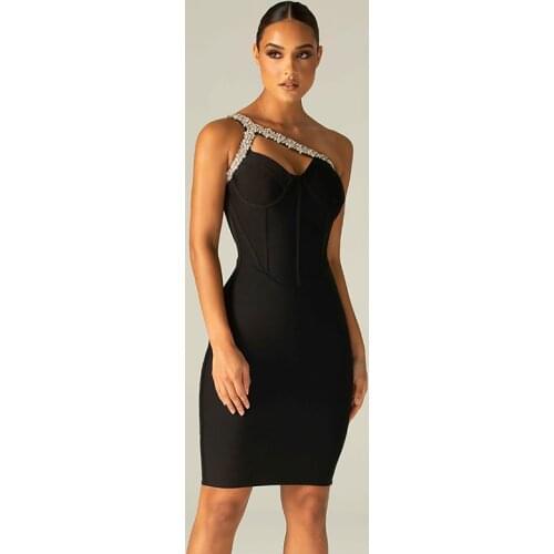 2021 New Bandage Dress Beading Sexy Black Bodycon Summer Dress Party Club Elegant Ladies Clothes