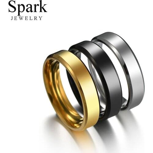 Spark Brand Stainless Steel 3 Color Wedding Band Rings Simple Smooth Finger Ring For Couples Engagement Party Jewelry Anillos
