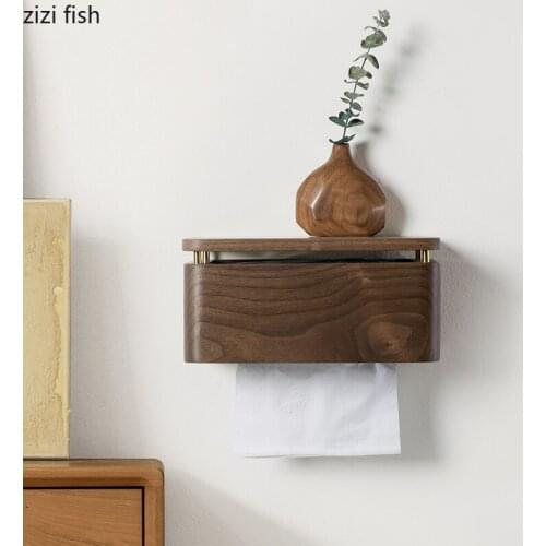 Walnut Wood Tissue Boxes Minimalist Wall-mounted Tissue Box Holders Nightstand Napkin Holder Bathroom Paper Towel Organizer