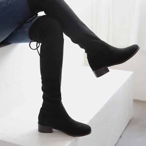 3-color Sexy Thigh High Boots Womens High Heels Over The Knee Boots Womens Round Toe Thick Heel Fashion Boots Size 33-42