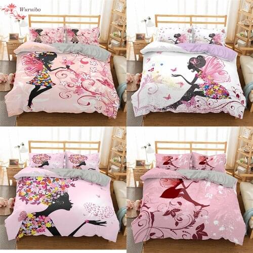 3D Cute Pink Fairy Bedding Set Colorful Flower Printing Duvet Cover For Girl Comforter Nordic Bed Covers King Queen Single Sizes