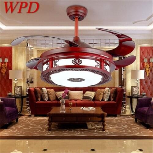 WPD Ceiling Fan Light Invisible Lamp With Remote Control Modern Red Elegance For Home Restaurant Dining Room