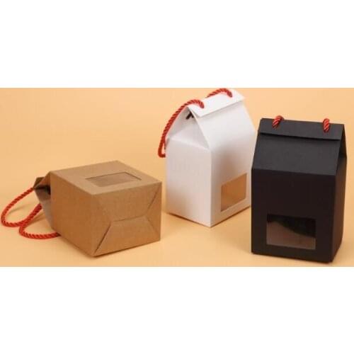 Stand Up Food Packaging Boxes With Window 10pcs Kraft Paper Party Wedding Gift Bags Cake/Chocolates/Candy Box