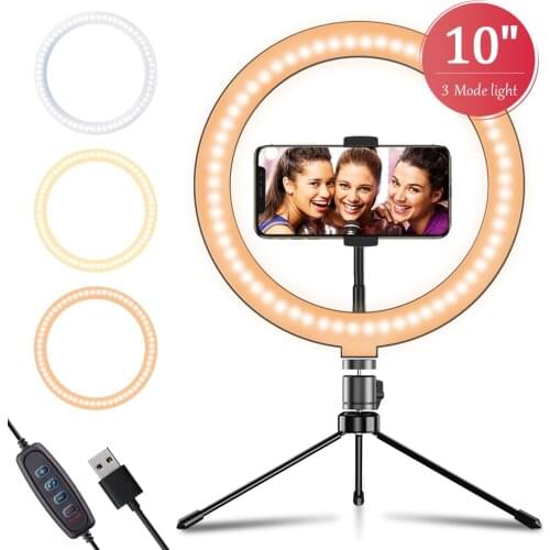 10-Inch LED Ring Light USB Desktop Flood Lamp Tripod Stand Kit Camera Phone Selfie For Youtube Live Video Photography Ringlight
