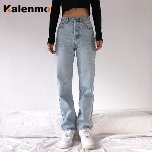 Loose Denim Jeans Women High Waist KALENMOS Plus Size Casual Slim Straight Pants Mom Jeans Washed Boyfriend Jeans Sexy Trousers