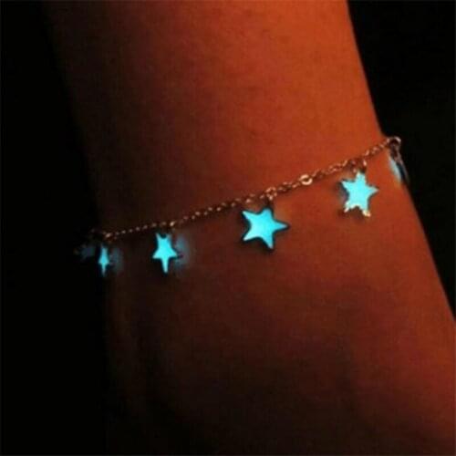 Trendy Cute Romantic Chain Blue Star Bracelets Alloy Bracelets Pentagram Noctilucent Silvery Charm Bracelet Fluorescence Anklet