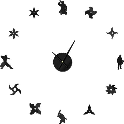 Japanese Ninja DIY Large Wall Clock Darts Hidden Weapon Frameless Giant Wall Watch 3D Big Mirror Wall Sticker Martial Arts Clock