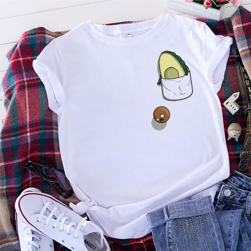 100% Cotton Oversized Womens T-shirt O-Neck Short Sleeve Harajuku Cartoon Funny Avocado Top Casual Female T shirt 2020 Summer