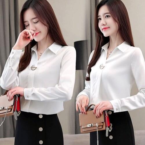Women summer clothing imitation slik Solid women shirts slim fit long sleeve blouses korean style shirts lady office shirts