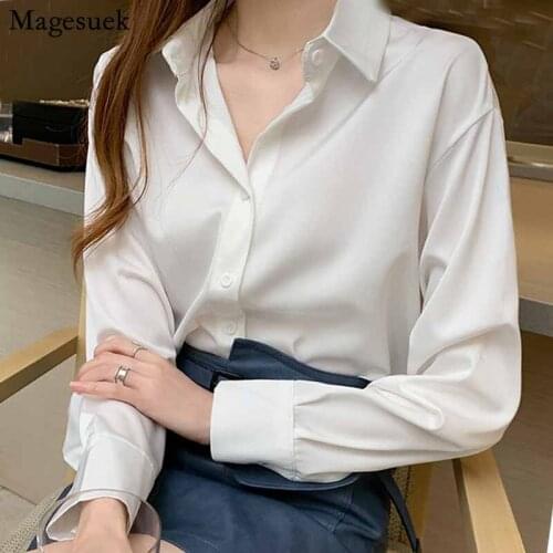 Office Lady Loose Casual Long Tops 2020 Autumn Long Sleeve Womens Blouse Polo Chiffon Shirts Solid Color Bottoming Shirt 12656