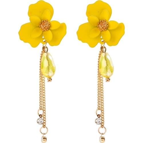 Fashion Acrylic Flowers Long Chains Tassel Earrings Women White Yellow Green Pink Enamel Dangle Earring Jewelry Female 2020 New