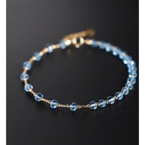 DAIMI Sky Blue Topaz Bracelet Female Genuine Yellow 18K Gold Custom Color Jewelry For Girlfriend